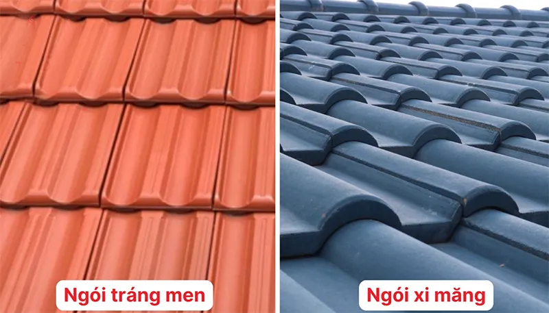 So sánh Ngói nung tráng men và ngói xi măng